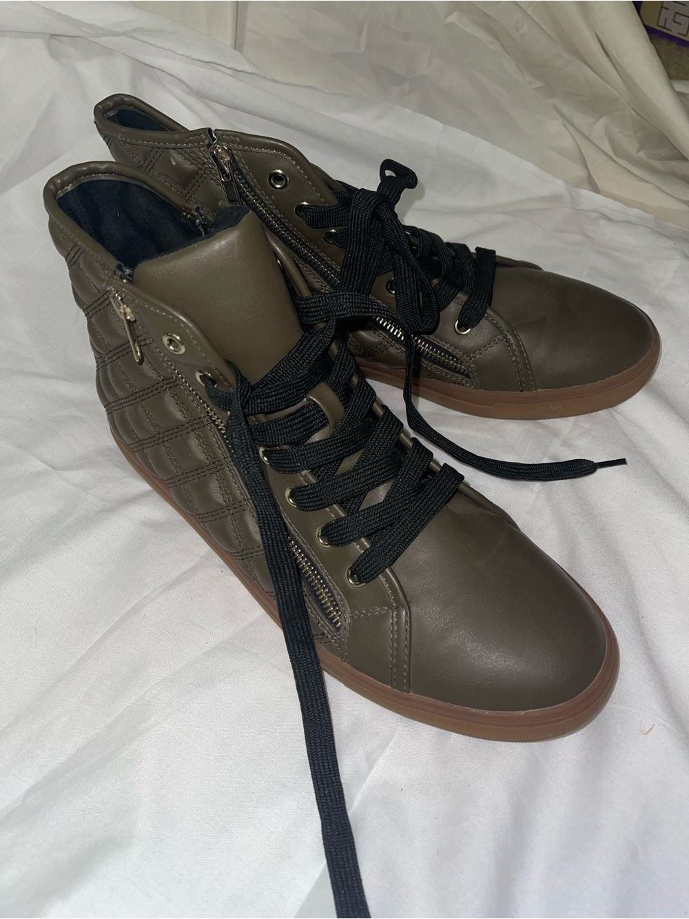Steve Madden Olive High-Top Sneakers with Brown Gum Sole